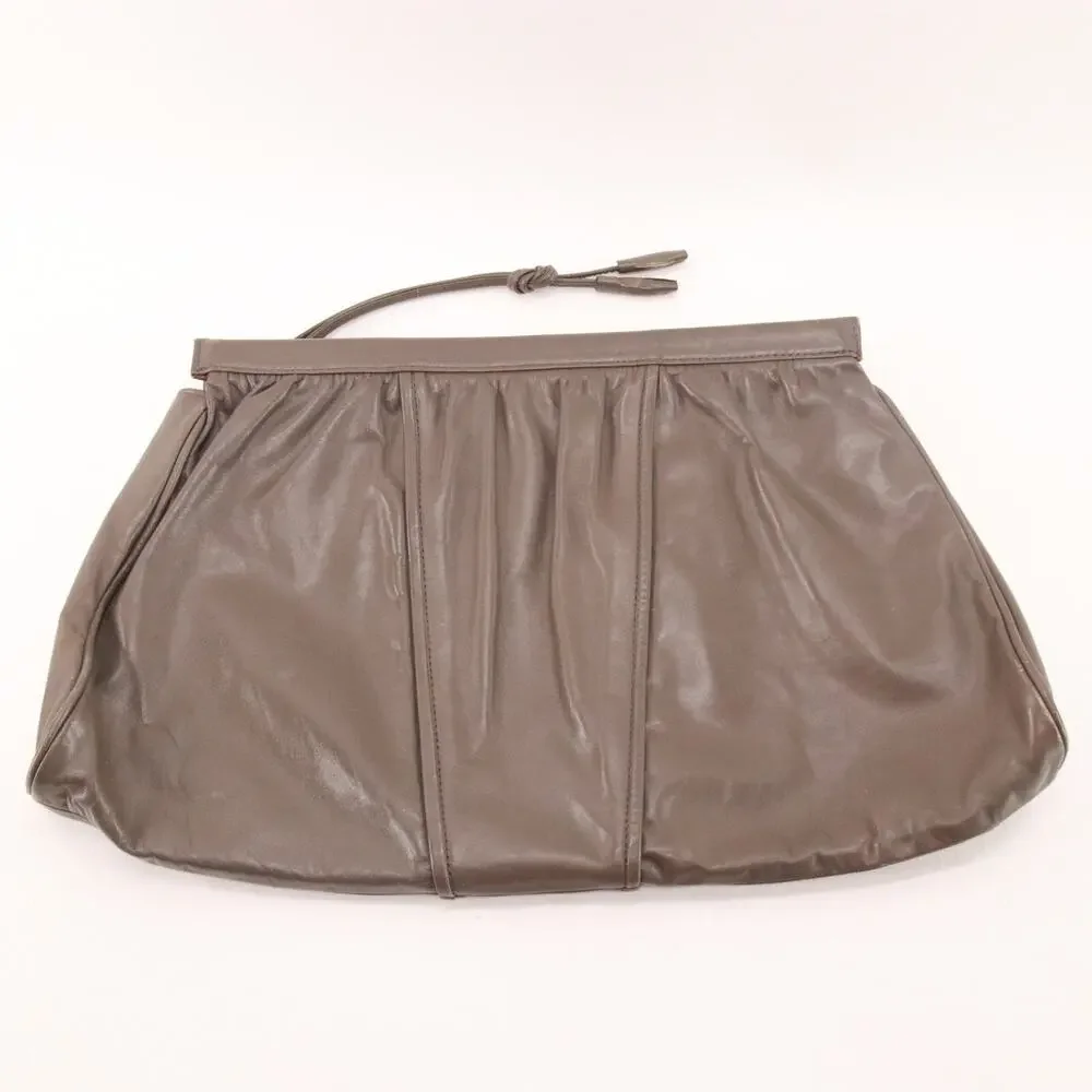 Vintage Alexanders Handbag Women L Ash Brown Smooth Leather Pleated Clutch Bag